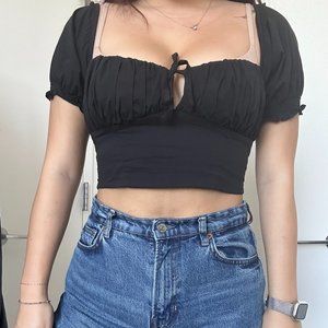 SUNDAY BEST - Puff Sleeve Black Blouse (Size M) (WORN ONCE - NO SIGNS OF WEAR)